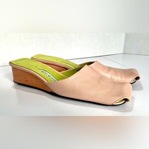 LISA NADING Vintage Leather Mules Blush Pink Wood Heel Size 38 (7.5)
